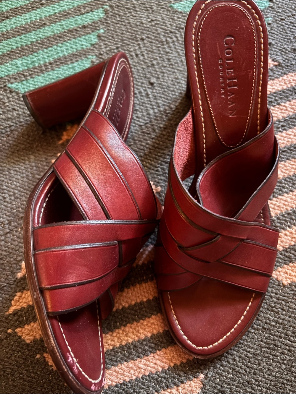 Vintage Cole Haan Country Red Leather Woven Mule Sandals | 8